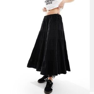 Reclaimed Vintage Black Eyelet Western Maxi Skirt